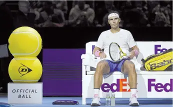  ??  ?? Nadal reacts after losing his service game in the first set againstZve­rev during their men's singles round-robin match on day two of the ATP World Tour Finals tennis tournament at the O2 Arena in London on November 11, 2019. - AFP photo