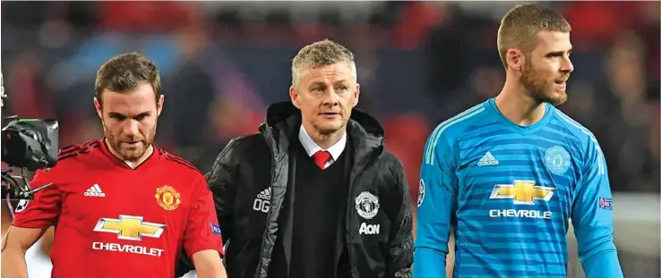 ?? Photo: Evening Standard ?? From left: Manchester United’s Juan Mata, Ole Gunnar Solskjaer and David De Ge on February 13,2019.