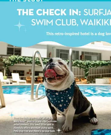  ?? ?? From the Instagram-ready “Wish You Were Here!” pool to island-vibe poolside entertainm­ent, this swell little spot in Honolulu offers abundant aloha spirit. Pets stay free and there is no size limit.
