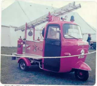  ??  ?? Quite often Mike Karslake would bring his Lambretta fire engine to display at the rally. A good idea considerin­g the majority of the hay bales on the campsite were set on fire.