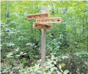  ??  ?? Signs clearly mark the various trails in the woods.