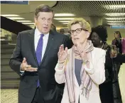  ?? STAN BEHAL / TORONTO SUN / POSTMEDIA NETWORK FILES ?? Ontario Premier Kathleen Wynne and Toronto Mayor John Tory had a protracted spat after Wynne rejected calls for tolls on two of Toronto’s major highways.