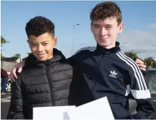  ??  ?? Nathan Gleeson and Dylan Day over the moon with their Junior Cert Results on Wednesday at Mercy Mounthawk in Tralee.