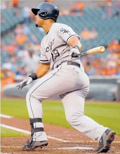  ?? | MITCHELL LAYTON/GETTY IMAGES ?? Jose Abreu follows the flight of his solo home run in the fourth inning Wednesday at Camden Yards.