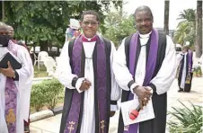  ?? ?? Most Reverend Dr. Henry Ndukuka ( left) and Rt. Reverend Dr. James Olusola Odedeji at the service in honour of the late Rt. Reverend Dr Peter Awelewa Adebiyi at Archbishop Vining Memorial Church Cathedral, Ikeja, Lagos