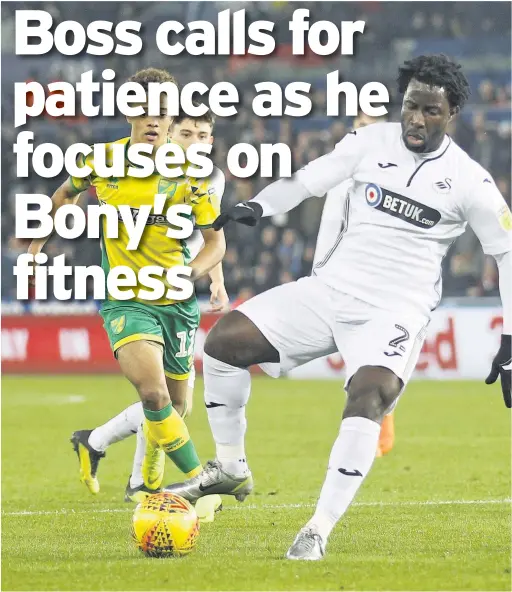  ?? Picture: Ian Smith/huw Evans Agency ?? Swans boss Graham Potter is concentrat­ing on getting Wilfried Bony back to full fitness rather than selling him.