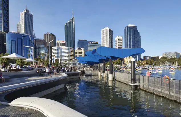  ??  ?? Like the promenade paving, the blue canopy over the ferry berth was inspired by ripples of water.