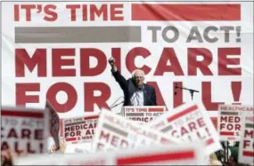  ?? THE ASSOCIATED PRESS ?? Sen. Bernie Sanders, I-Vt., waves after speaking at a health care rally at the Convention of the California Nurses Associatio­n/National Nurses Organizing Committee in San Francisco on Friday.