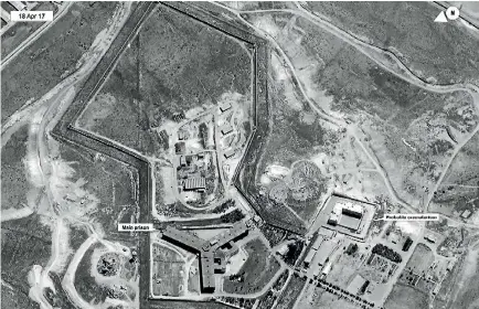  ?? PHOTO: US STATE DEPARTMENT/DIGITAL GLOBE/REUTERS ?? The Sednaya prison complex near Damascus is seen in this satellite photo. The United States says the Syrian regime has cremated the bodies of thousands of prisoners at Sednaya to destroy the evidence of mass killings there.