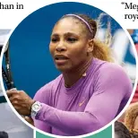  ??  ?? LEFT: Meghan and Archie board a jet after their visit to France. RIGHT: She flew to the US to watch pal Serena Williams (ABOVE) in the US Open Final. She sat with the athlete’s friends and family.