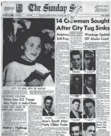  ?? VANCOUVER SUN FILES ?? The sinking of Vancouver- based tug Chelan was front- page news.