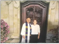  ?? (Courtesy Photo) ?? Richard and Val Solberg stand in front of the church they pastored in Bali, one of several internatio­nal stops during his 55 years as a pastor.