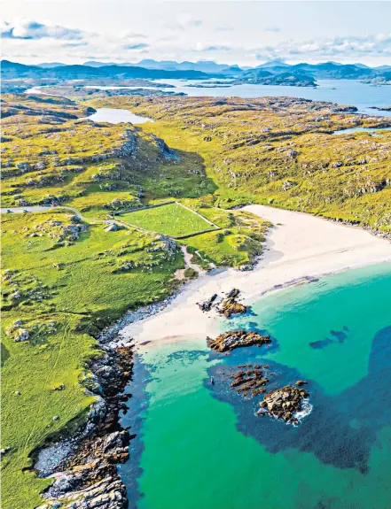  ??  ?? White sands and turquoise water at Bosta Beach on the Isle of Lewis