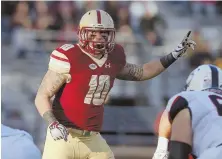  ?? AP PHOTO ?? NEW YORK STATE OF MIND: Linebacker Ty Schwab is looking forward to tomorrow’s Pinstripe Bowl.