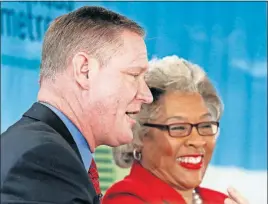  ?? [KYLE ROBERTSON/DISPATCH] ?? U.S. Reps. Steve Stivers, an Upper Arlington Republican, and Joyce Beatty, a Jefferson Township Democrat, talk about their friendship Friday during a Columbus Metropolit­an Club “Bipartisan Civility” forum at the Boat House at Confluence Park.