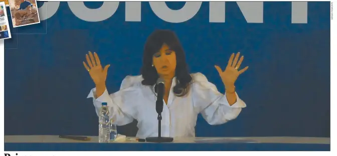  ?? ?? Primera vez. CFK reapareció en público en el congreso sindical nacional de la UOM, en Pilar, dos meses después del intento de magnicidio. No agitó más la interna y autoelogió los doce años kirchneris­tas.