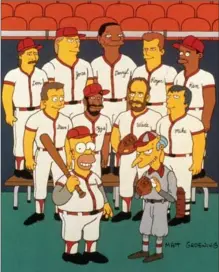  ?? , FOX ?? Homer, Mr. Burns and the power-plant softball team from "Homer at the Bat." Back row, from left: Don Mattingly, Jose Canseco, Darryl Strawberry, Roger Clemens, Ken Griffey Jr. Front row: Steve Sax, Ozzie Smith, Wade Boggs and Mike Scioscia.