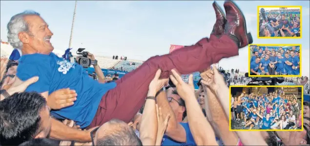  ??  ?? A SEGUNDA DIVISIÓN. El Lorca celebró a lo grande con su afición el empate sin goles ante el Albacete que le valió ascender a la categoría de Plata.