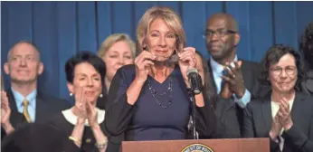  ?? MOLLY RILEY AP ?? Newly confirmed Education Secretary Betsy DeVos addresses the department staff Wednesday.