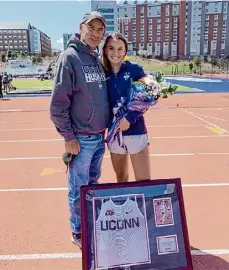  ?? Photo provided by Danielle Jordan ?? Danielle Jordan and Keith Jordan at North Carolina State in 2016. Danielle is running the Boston Marathon with her sister to raise money for Parkinson’s disease.