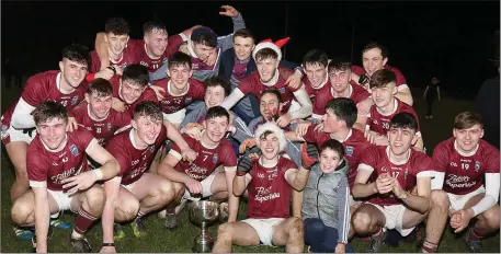  ??  ?? St. Martin’s celebrate after completing the Greenstar Under-21 Premier ‘A’ double on the Friday night before Christmas.