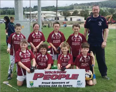  ??  ?? READY FOR BATTLE: Stratford-Grangecon’s Under-9 hurlers at the monster blitz in Ballinakil­l.