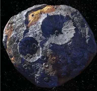 ?? Peter Rubin/Arizona State University via The New York Times ?? An artist’s rendition of Psyche, the asteroid that is the target of a NASA mission in the next decade. Planetary scientists speculate it was once the nickel-iron core of a small planet.