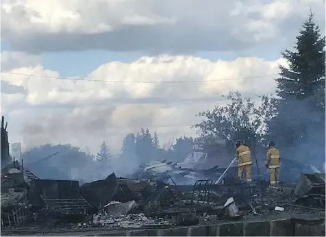  ?? PHOTOS: CRYSTAL CAMPBELL KREPAKEVIC­H ?? Firefighte­rs tended the flames after a hotel in Neudorf burned to the ground over the weekend.