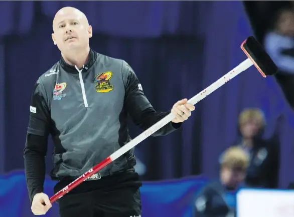  ?? PHOTOS: ADRIAN WYLD/THE CANADIAN PRESS ?? Calgary skip Kevin Koe has been his usual stoic self during an undefeated run thus far through the Canadian Olympic curling trials in Ottawa.