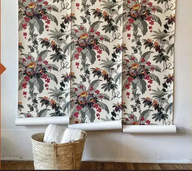  ??  ?? ‘Rose Bouquet’ is one of two wallpapers, newly available from Red Disk Studio, that were designed by naturalist painter Charles E. Burchfield, who worked for M.H. Birge & Sons in the 1920s.