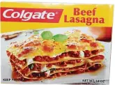  ??  ?? Packaging from a Colgate Beef Lasagna frozen entree from the 1980s – it’s known as one of the biggest marketing duds ever.