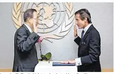  ??  ?? Launsky-Tieffentha­l leistete den Amtseid vor Ban Ki-moon