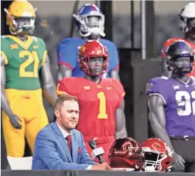  ?? LM OTERO/AP ?? Oklahoma football coach Lincoln Riley speaks from the stage during Big 12 media days on July 14 in Arlington, Texas.