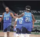  ?? NICK MONROE / MILWAUKEE BUCKS ?? Jrue Holiday and Khris Middleton had some reasons to celebrate during the first half of the Milwaukee Bucks’ season.