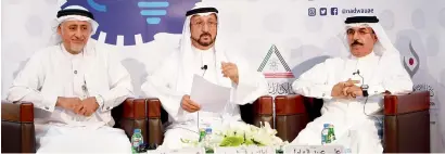  ?? Photo by Shihab ?? Dr Issa al Bastaki, chairman of the Emirates Science Club, Sultan Saqr Al Suwaidi, Ali Obaid Al Hamly chairman and deputy chairman of Cultural & Science Associatio­n, announce details of the 5th Arab Robotics Conference in Dubai on Wednesday. —