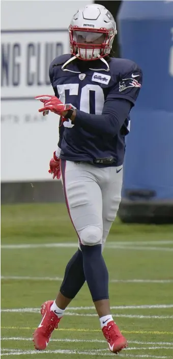  ?? AP PHOtOs ?? ‘HOME AND STUDYING’: Rookie defensive back Kyle Dugger has impressed Patriots veterans Devin McCourty and Stephon Gilmore early on in training camp. Above left, Dugger makes a catch during the NFL combine in March.