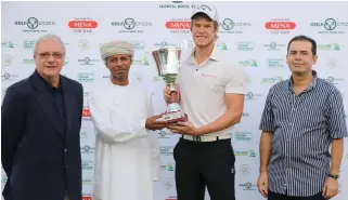  ??  ?? Ghala Open champion Aaron Leitmannst­etter with Ziyad Al Zubair, a board member of Ghala Golf Club, Moroccan Ambassador to Oman Tariq El Hsissen and Rod Bogg of the MENA Golf Tour. (AN photo)