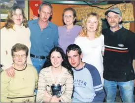  ?? ?? Nicole Maguire, Conna with Kitty Maguire and Laurence O’Connor after victory in the final of the ‘Voice of North Cork’ song contest, in The Final Furlong, Coolagown. Back l-r: Jacinta Regter, along with Brian, Breda, Martina and Willie Maguire.