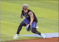  ?? Mark Brown / Getty Images ?? Francisco Lindor of the New York Mets fields grounders prior to the start of batting practice for the game against the Miami Marlins at loanDepot park on Aug. 4 in Miami. Lindor and Javier Baez worked out as a double-play duo on Thursday in Los Angeles.