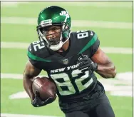  ?? John Minchillo / Associated Press ?? Jets WR Jamison Crowder has tested positive for COVID-19 according to a report, putting his ability to play in next week’s season opener in jeopardy.