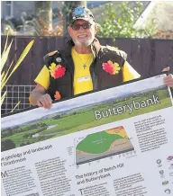  ??  ?? Successful Iain Bentley from Forward Coupar Angus with a mock-up of one of the informatio­n panels that will be funded by the grant