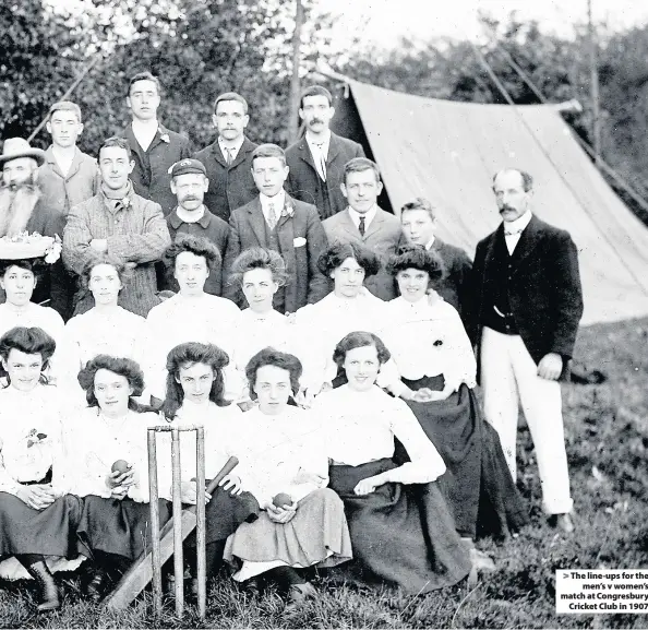  ??  ?? The line-ups for the
men’s v women’s match at Congresbur­y
Cricket Club in 1907