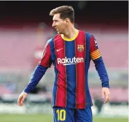  ?? ?? CONCENTRAD­O. Messi, en su última temporada con el Barcelona (2020-21).