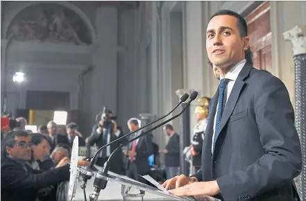  ?? [ AFP ] ?? Der Führer der Fünf-Sterne-Bewegung, Luigi Di Maio, bei einer Pressekonf­erenz in Rom.