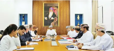  ??  ?? Darwish bin Ismail bin Ali Al-Balushi, chairman of Oman Air’s board of directors, reviewed the annual report during the Extraordin­ary General Meeting and the 35th Ordinary General meeting in Muscat.