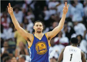  ?? Gerald Herbert / Associated Press ?? Klay Thompson is good in his own right, but stopping him and Stephen Curry together four times in a series will be tough, TV analyst Jon Barry says.
