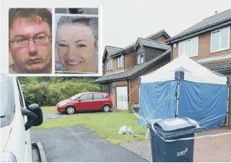  ??  ?? Killer Adam Parkin, victim Julie Parkin, and the home they shared in Kirkwall Close, Sunderland.