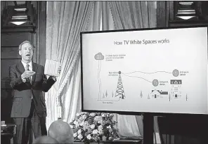  ?? AP/CAROLYN KASTER ?? Brad Smith, president and chief legal officer of Microsoft, speaks Tuesday in Washington about Microsoft’s project to bring broadband Internet access to rural parts of the United States.