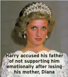  ?? ?? Harry accused his father of not supporting him emotionall­y after losing his mother, Diana