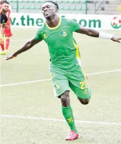  ??  ?? Kano Pillars striker, Junior Lokosa celebrates after scoring against Abia Warriors in the ongoing Aiteo Cup